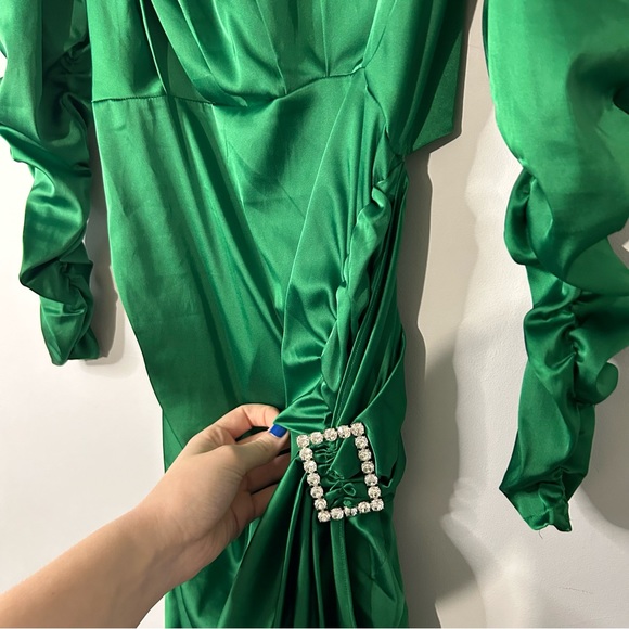 For Love & Lemons Isabeli Long Sleeve Mini Dress in Vert Emerald Green - Picture 3 of 6